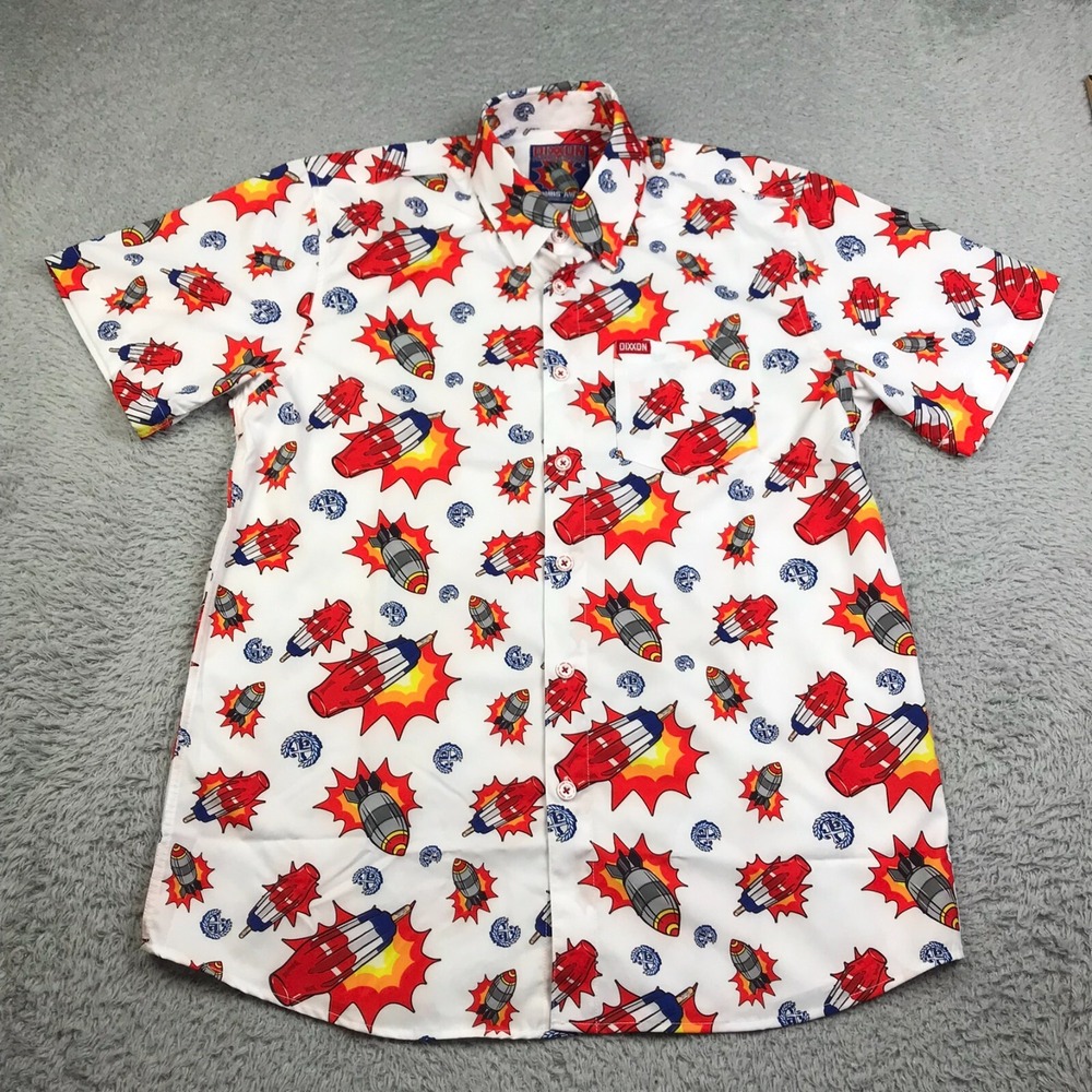 Dixxon Bombs Away Shirt Mens M Bomb Pop Allover Graphic Print SS Button Up